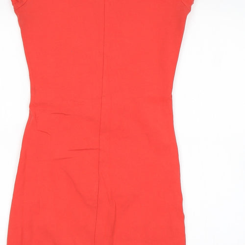 Topshop Womens Orange  Cotton Mini  Size 10  Round Neck
