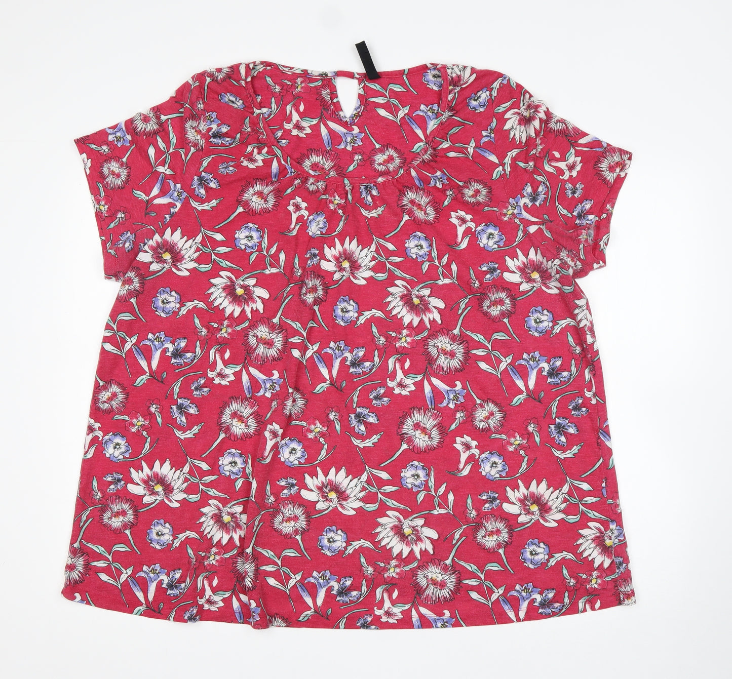 Preworn Womens Multicoloured Floral Polyester Basic T-Shirt Size 22 Round Neck