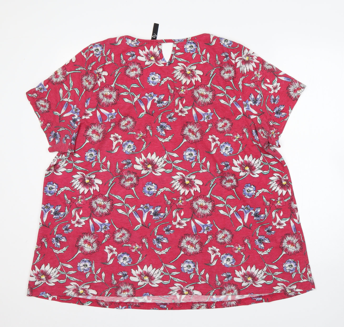 Preworn Womens Multicoloured Floral Polyester Basic T-Shirt Size 22 Round Neck