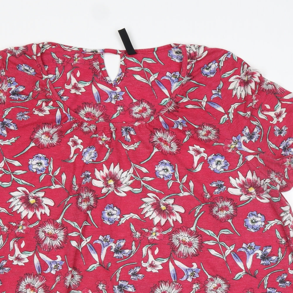 Preworn Womens Multicoloured Floral Polyester Basic T-Shirt Size 22 Round Neck