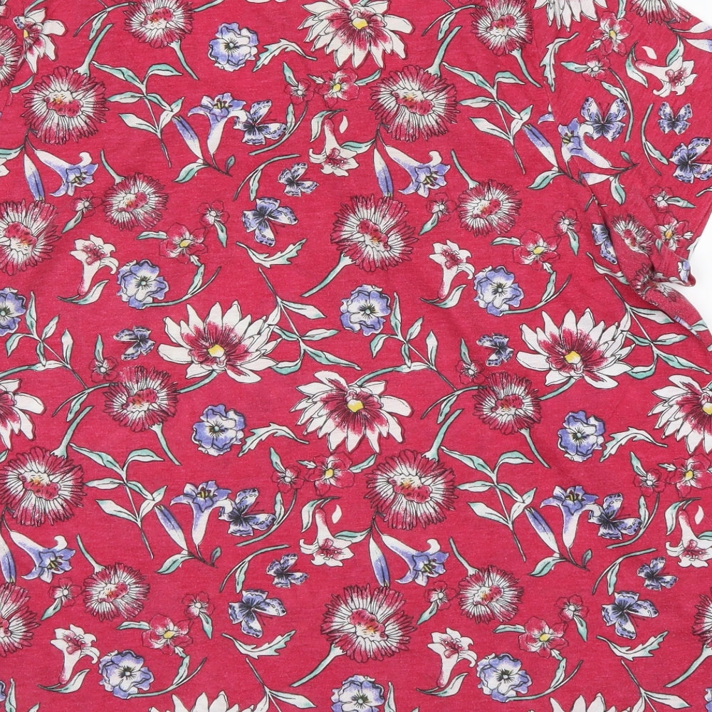 Preworn Womens Multicoloured Floral Polyester Basic T-Shirt Size 22 Round Neck