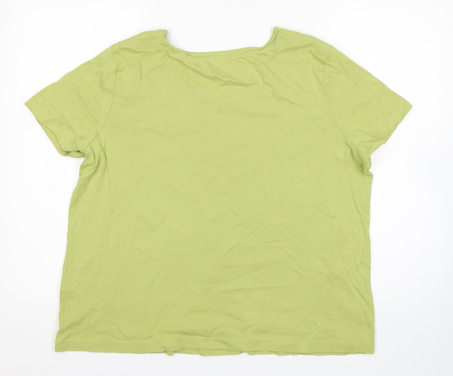 BM Womens Green  Cotton Basic T-Shirt Size L V-Neck