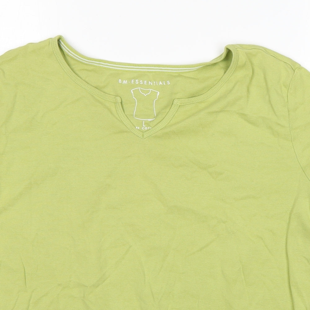 BM Womens Green  Cotton Basic T-Shirt Size L V-Neck