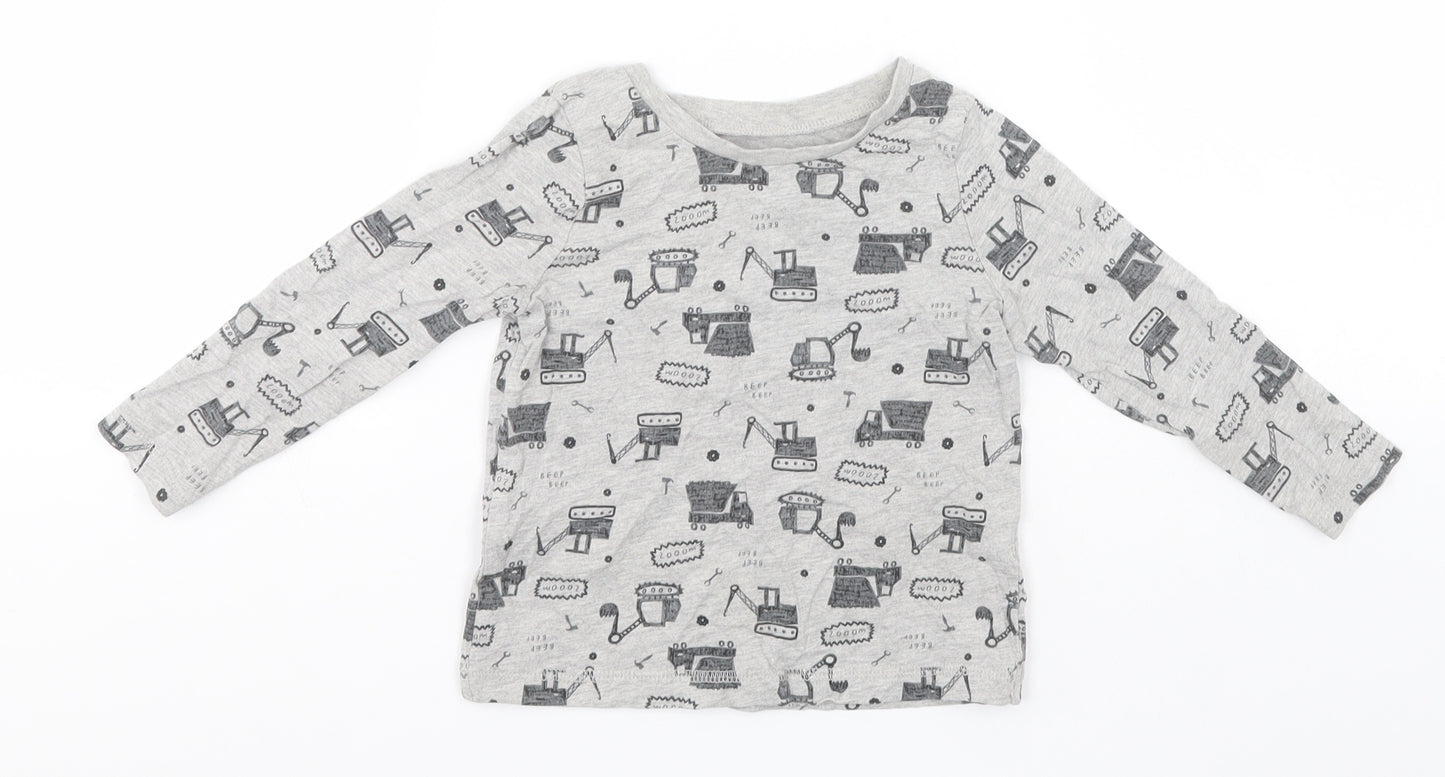 George Boys Grey Geometric Cotton Basic T-Shirt Size 2-3 Years Round Neck  - Vehicles