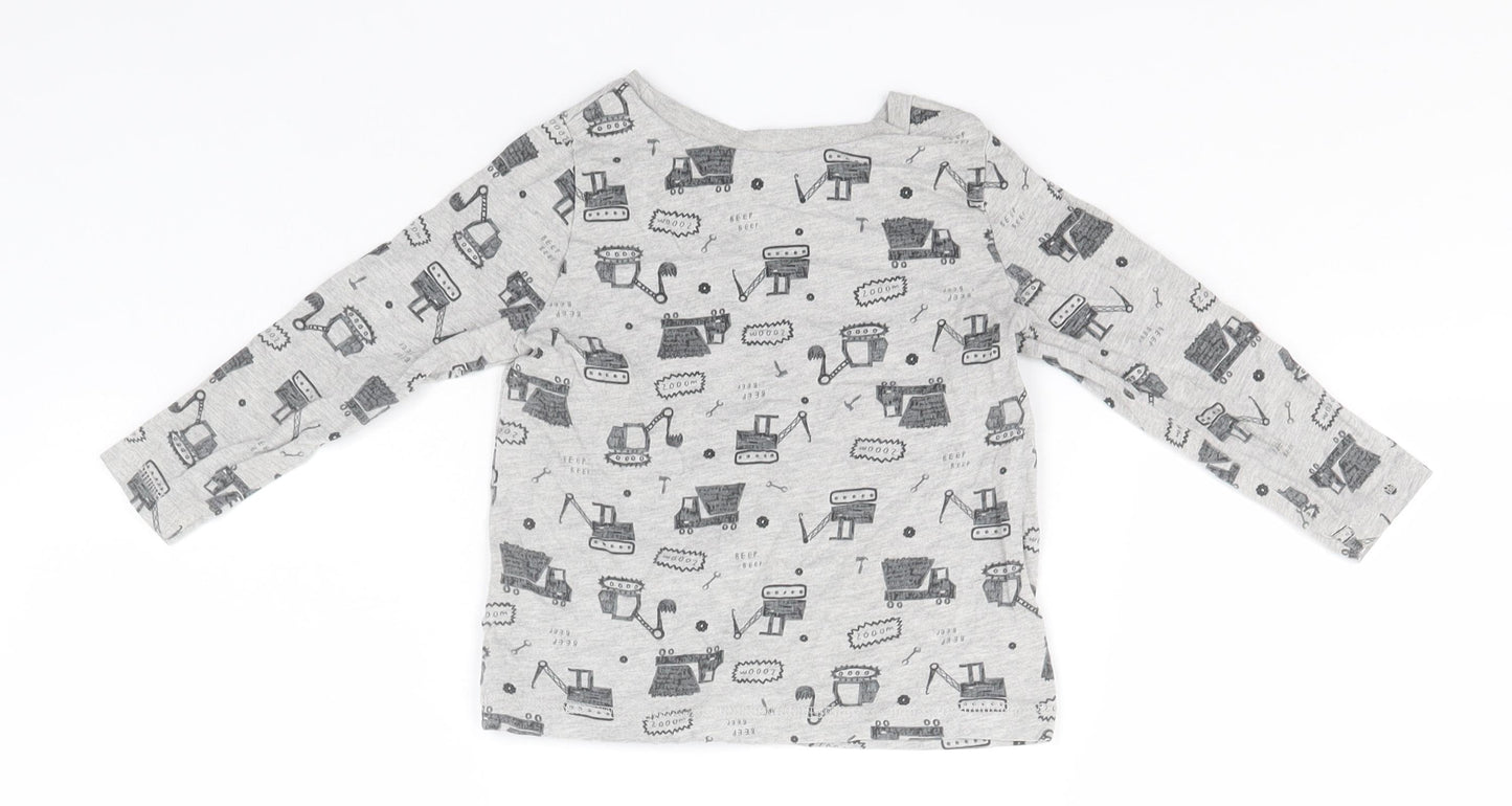 George Boys Grey Geometric Cotton Basic T-Shirt Size 2-3 Years Round Neck  - Vehicles