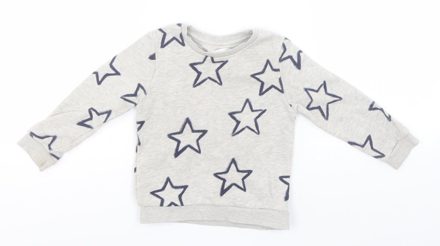 Marks and Spencer Boys Grey Round Neck Geometric Cotton Pullover Jumper Size 2-3 Years   - Stars