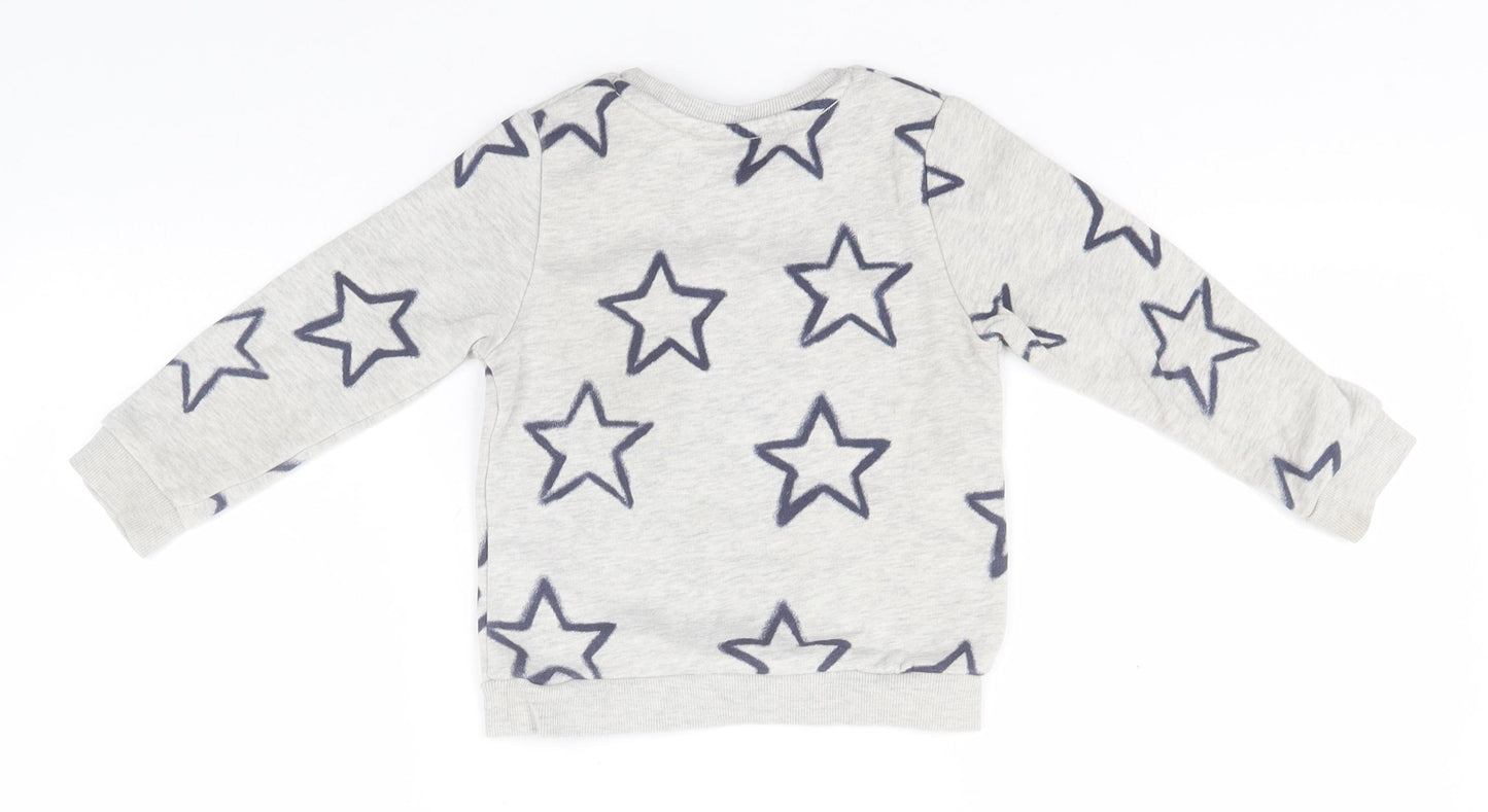 Marks and Spencer Boys Grey Round Neck Geometric Cotton Pullover Jumper Size 2-3 Years   - Stars