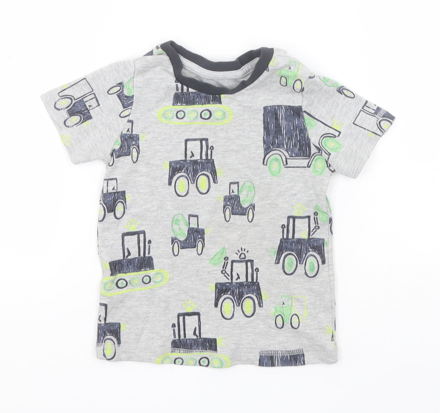 George Boys Grey  Cotton Basic T-Shirt Size 2-3 Years Round Neck  - Vehicles