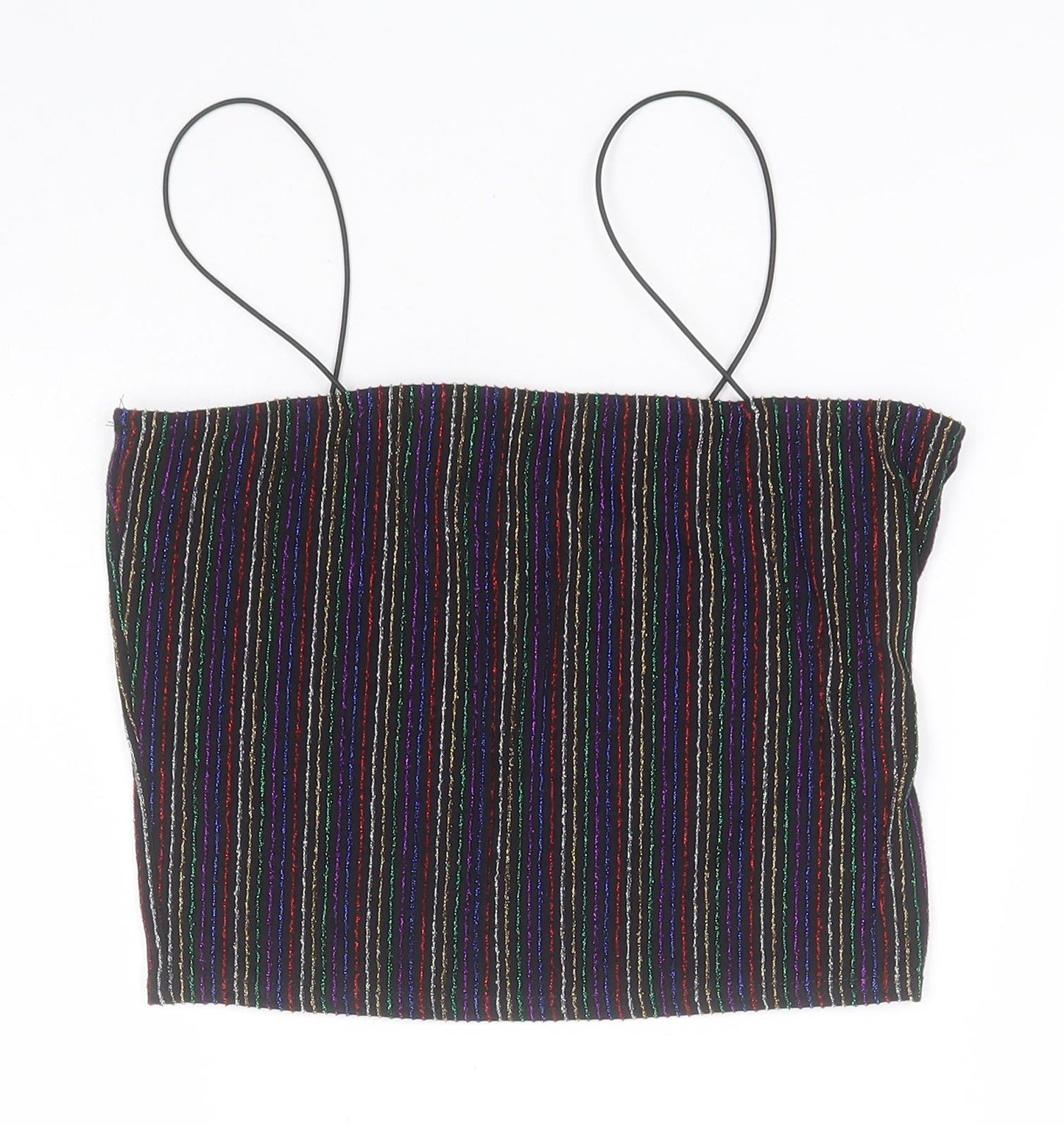 New Look Girls Black Striped Nylon Basic Tank Size 12-13 Years Off the Shoulder