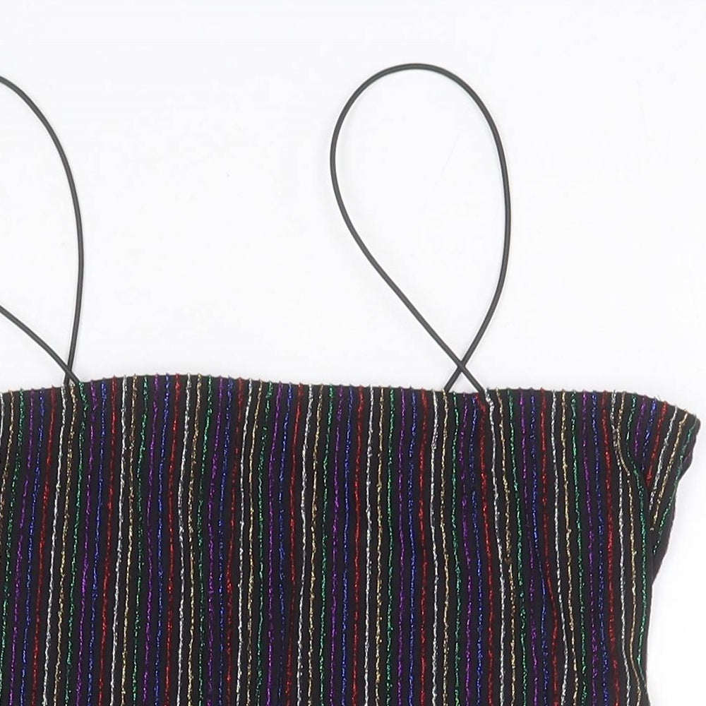 New Look Girls Black Striped Nylon Basic Tank Size 12-13 Years Off the Shoulder