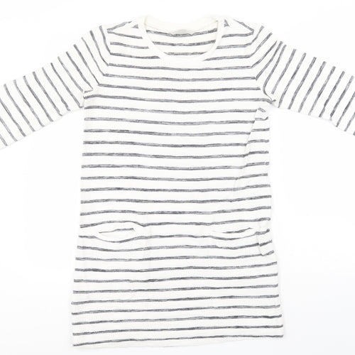George Womens White Round Neck Striped Cotton Pullover Jumper Size 10