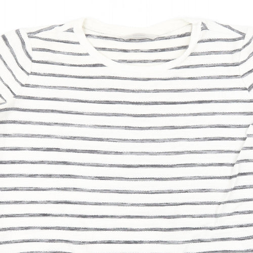 George Womens White Round Neck Striped Cotton Pullover Jumper Size 10