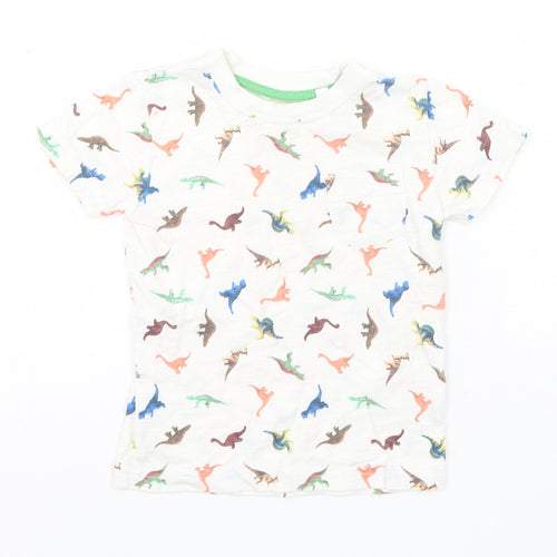 NEXT Girls White Animal Print Cotton Basic T-Shirt Size 9-12 Months Round Neck  - Dinosaurs