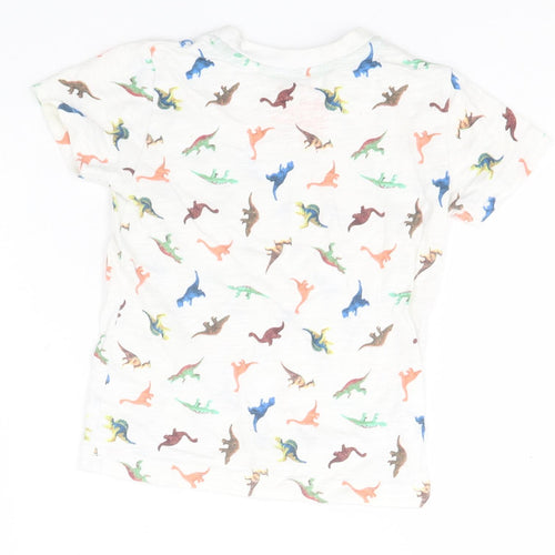 NEXT Girls White Animal Print Cotton Basic T-Shirt Size 9-12 Months Round Neck  - Dinosaurs