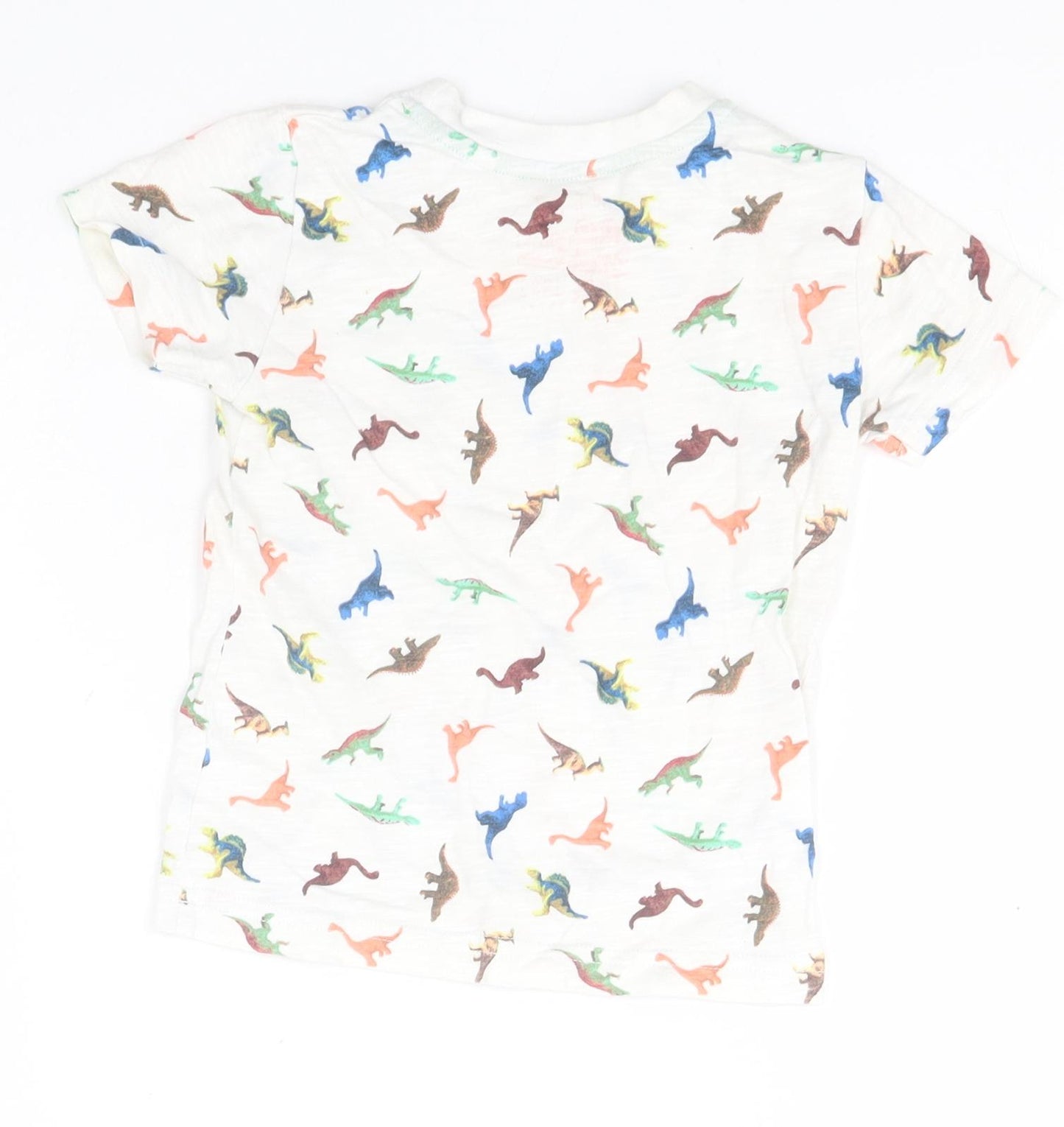 NEXT Girls White Animal Print Cotton Basic T-Shirt Size 9-12 Months Round Neck  - Dinosaurs