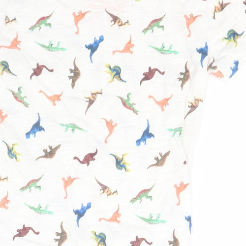 NEXT Girls White Animal Print Cotton Basic T-Shirt Size 9-12 Months Round Neck  - Dinosaurs
