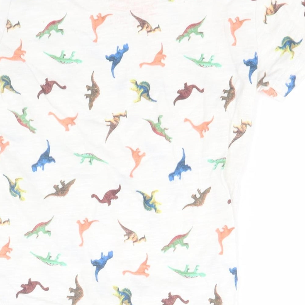 NEXT Girls White Animal Print Cotton Basic T-Shirt Size 9-12 Months Round Neck  - Dinosaurs
