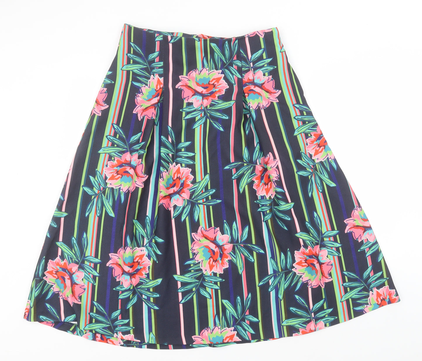 Marks and Spencer Womens Blue Striped Polyester A-Line Skirt Size 14
