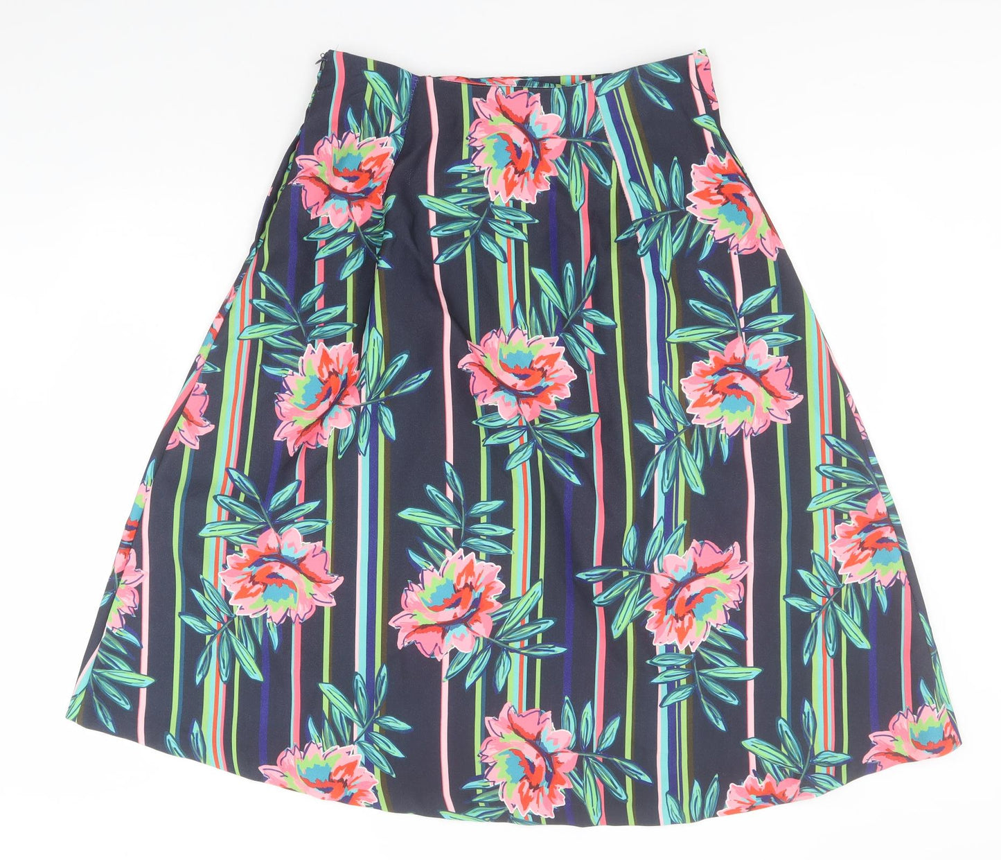 Marks and Spencer Womens Blue Striped Polyester A-Line Skirt Size 14