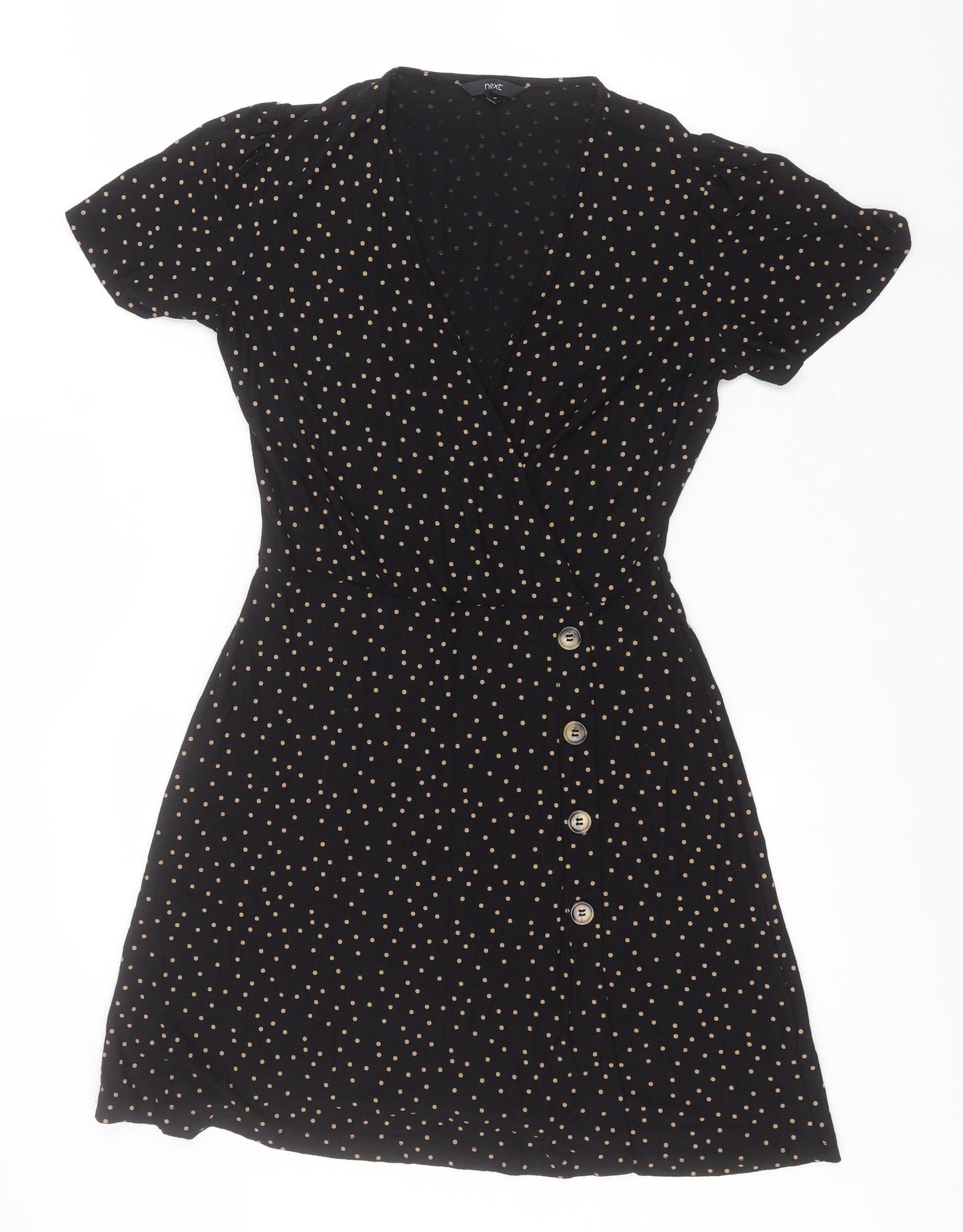 NEXT Womens Black Polka Dot Viscose A-Line  Size 10  V-Neck