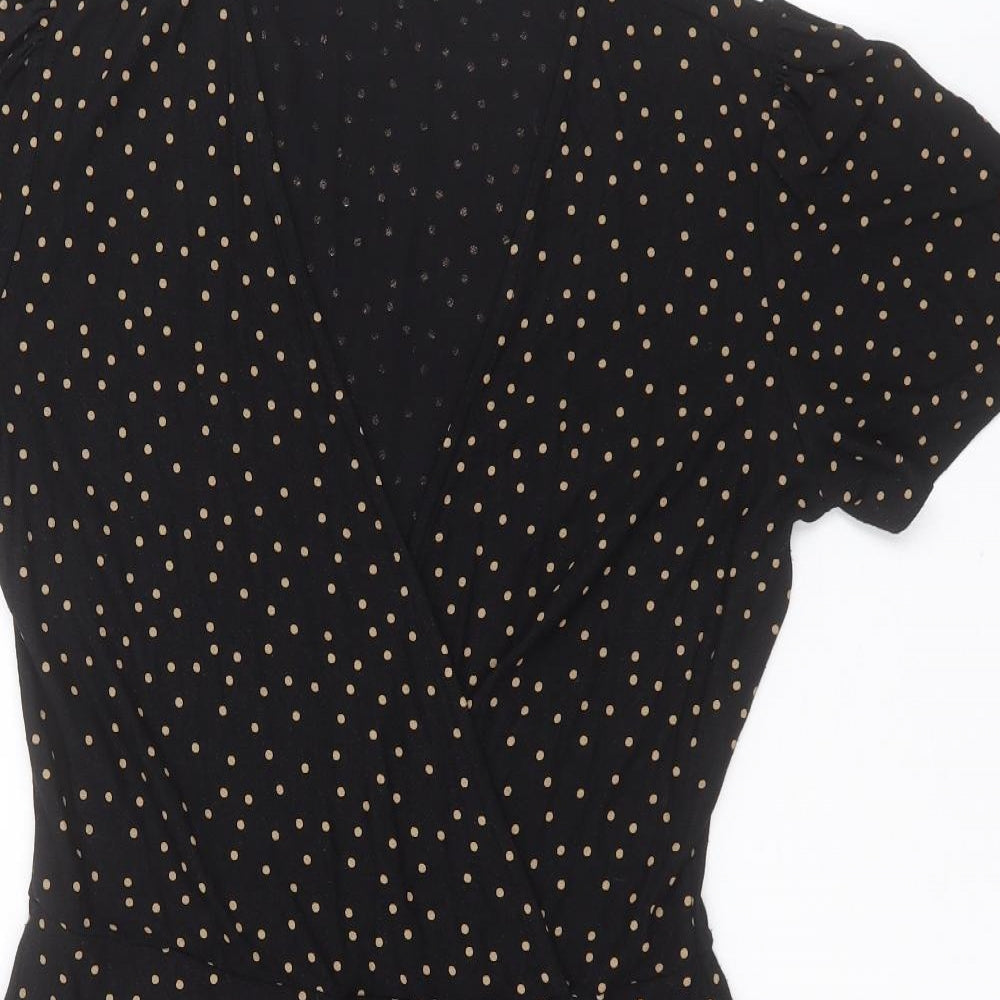 NEXT Womens Black Polka Dot Viscose A-Line  Size 10  V-Neck