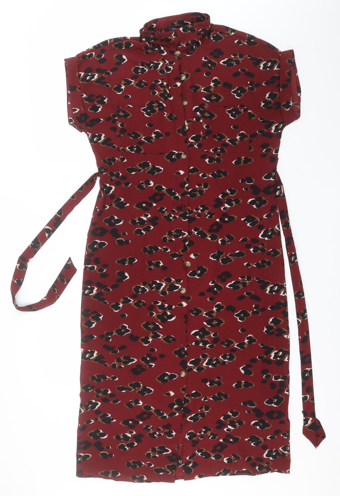 New Look Womens Red Floral Polyester T-Shirt Dress  Size 10  Collared