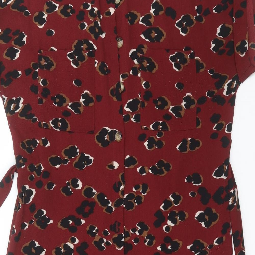 New Look Womens Red Floral Polyester T-Shirt Dress  Size 10  Collared