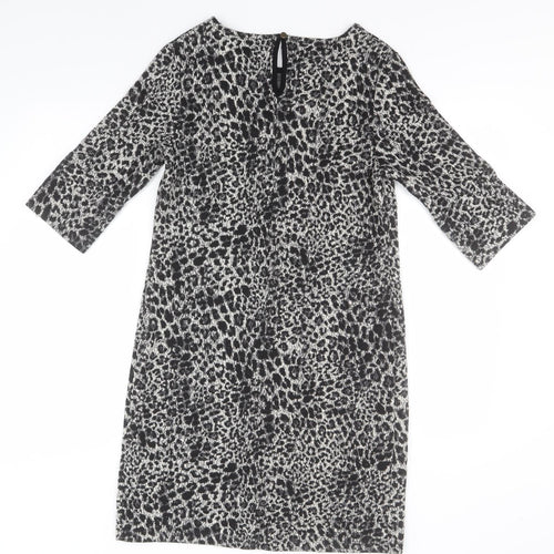 Dorothy Perkins Womens Grey Animal Print Polyester Pencil Dress  Size 10  Round Neck
