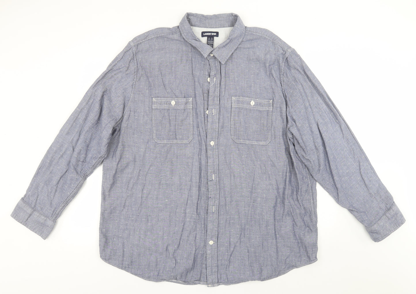 Lands' End Mens Blue  Cotton  Button-Up Size 2XL Collared