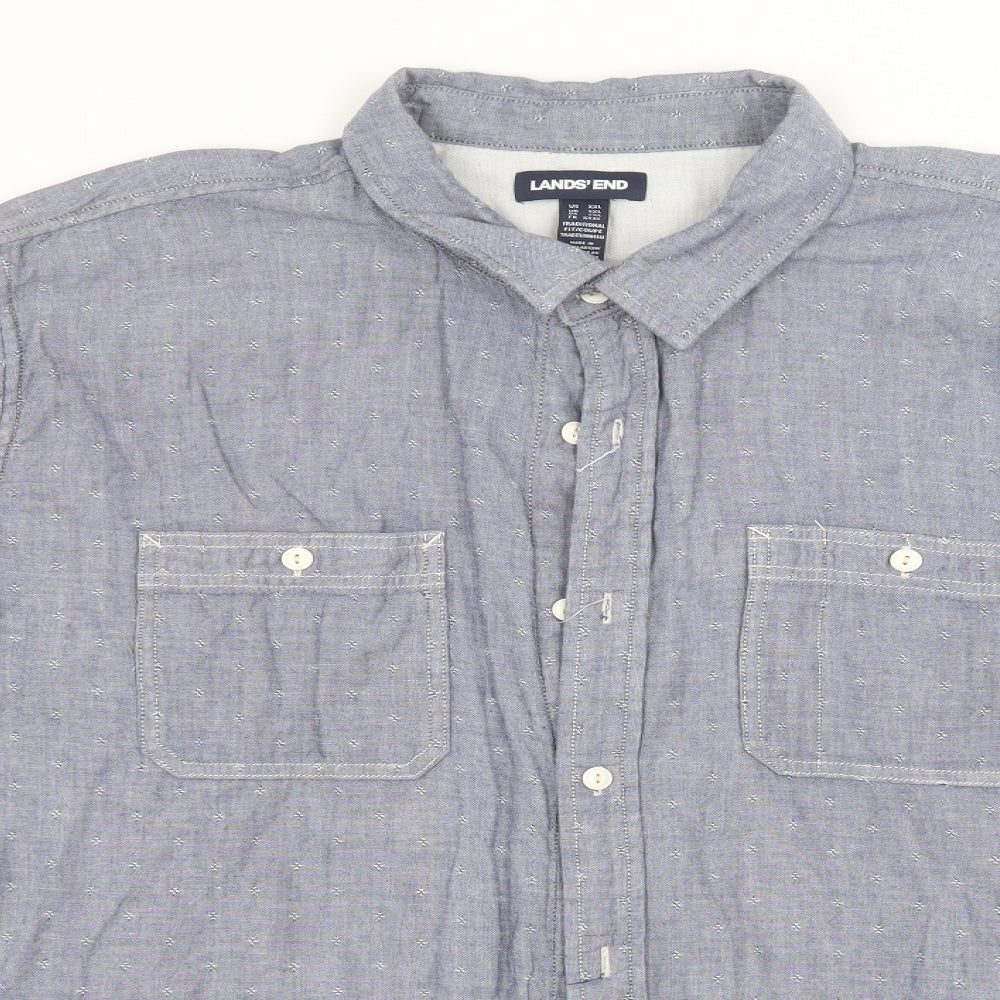 Lands' End Mens Blue  Cotton  Button-Up Size 2XL Collared