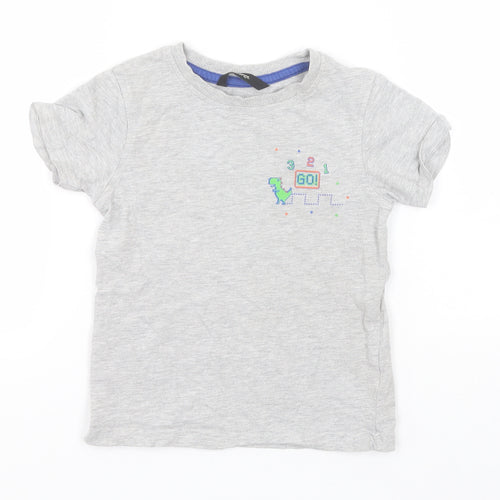 George Boys Grey  Cotton Basic T-Shirt Size 3-4 Years Round Neck  - Dinosaur