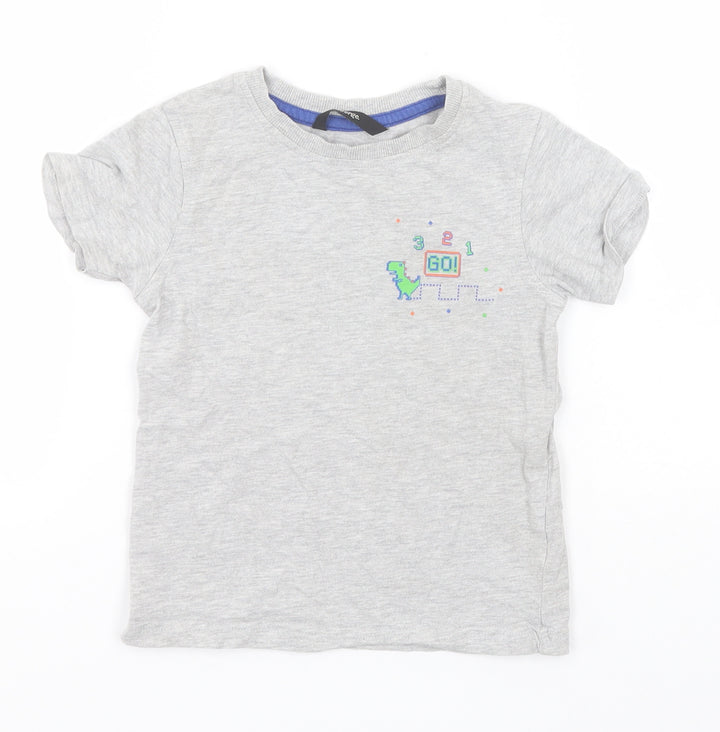 George Boys Grey  Cotton Basic T-Shirt Size 3-4 Years Round Neck  - Dinosaur