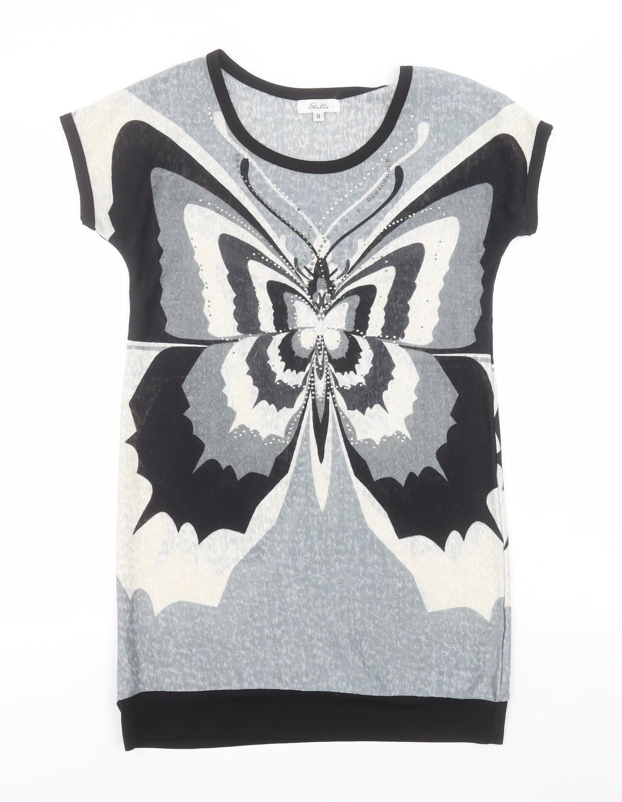 Stella Womens Grey  Polyester Basic T-Shirt Size M Round Neck - Butterflies