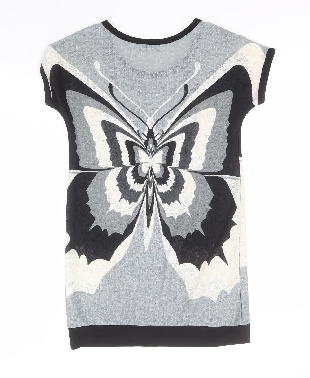 Stella Womens Grey  Polyester Basic T-Shirt Size M Round Neck - Butterflies