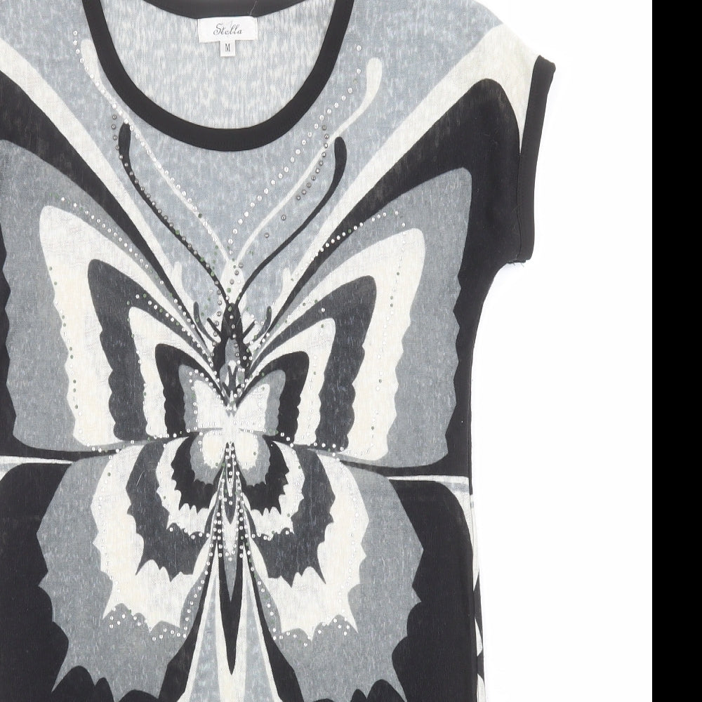 Stella Womens Grey  Polyester Basic T-Shirt Size M Round Neck - Butterflies