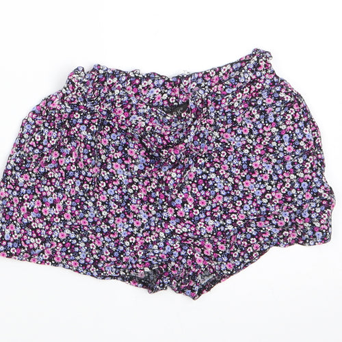 Primark Girls Black Floral Viscose Paperbag Shorts Size 2-3 Years  Regular Drawstring - Pink Purple White flowers