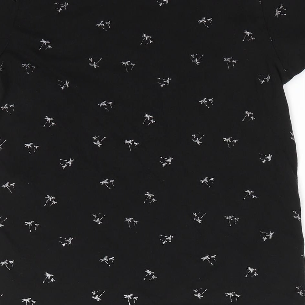 Primark Boys Black Floral Cotton Basic T-Shirt Size 8-9 Years Round Neck Pullover - Grey palm tree print