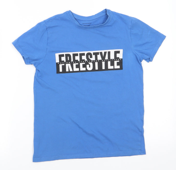 Primark Boys Blue Cotton Basic T-Shirt Size 9-10 Years Round Neck Pullover - Sky Blue Freestyle