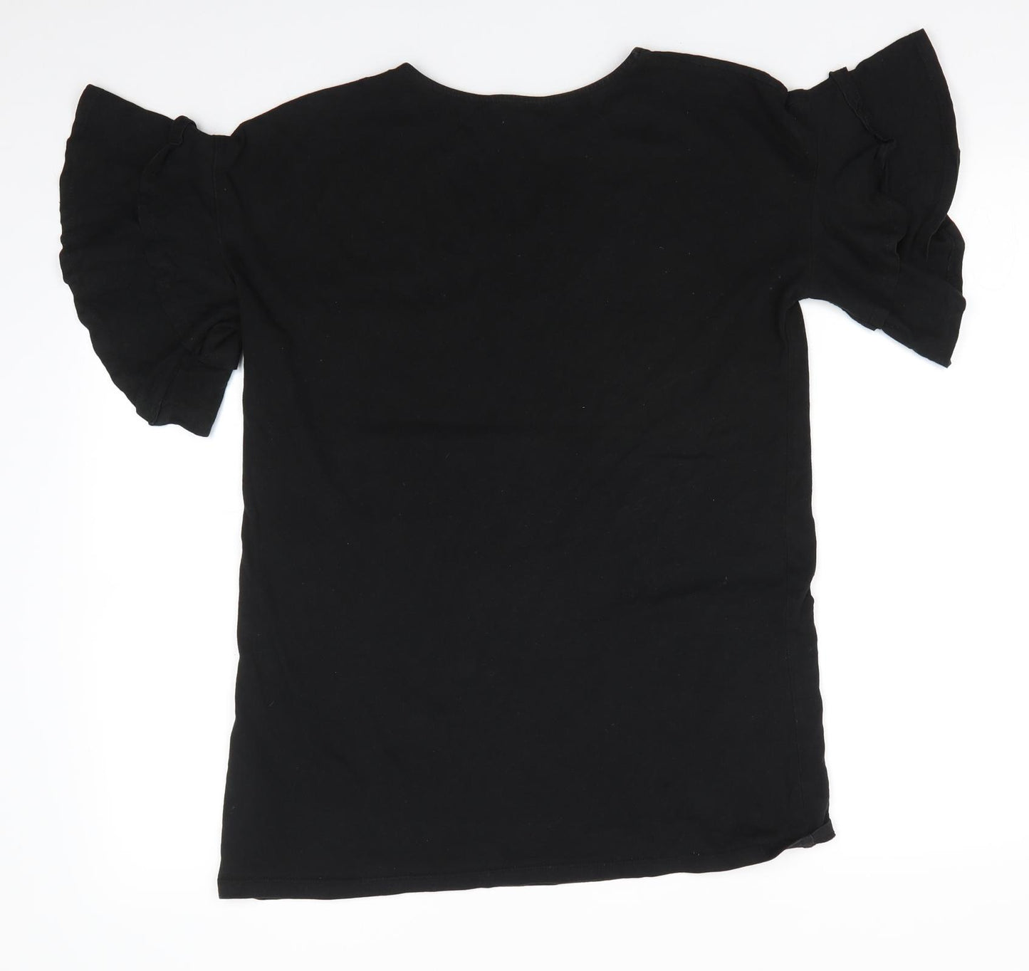 Primark Womens Black  Cotton Basic T-Shirt Size 8 Round Neck - Frilled sleeves