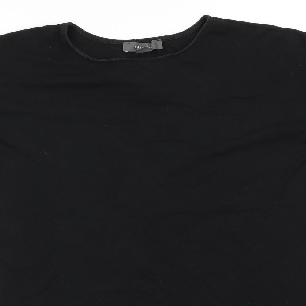 Primark Womens Black  Cotton Basic T-Shirt Size 8 Round Neck - Frilled sleeves