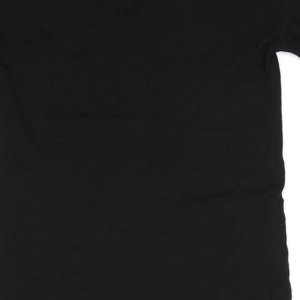 Primark Womens Black  Cotton Basic T-Shirt Size 8 Round Neck - Frilled sleeves