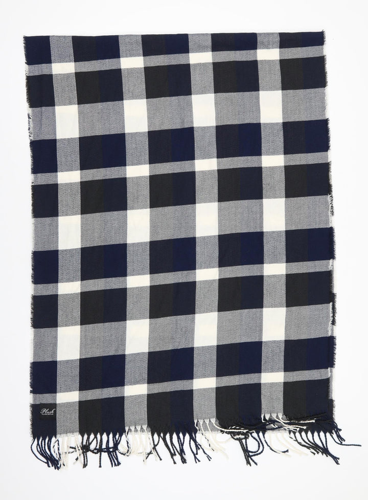 Plush Womens Blue Check Polyester  Shawl/Wrap    - Blue Black Grey Check