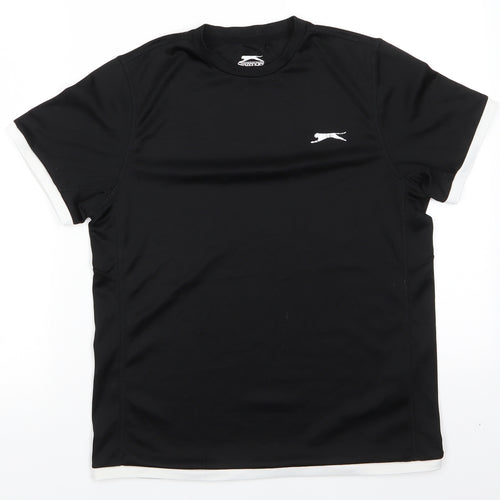Slazenger Mens Black Animal Print Polyester Basic T-Shirt Size XS Round Neck Pullover - Slazenger CoolPass White trim arms & hemline
