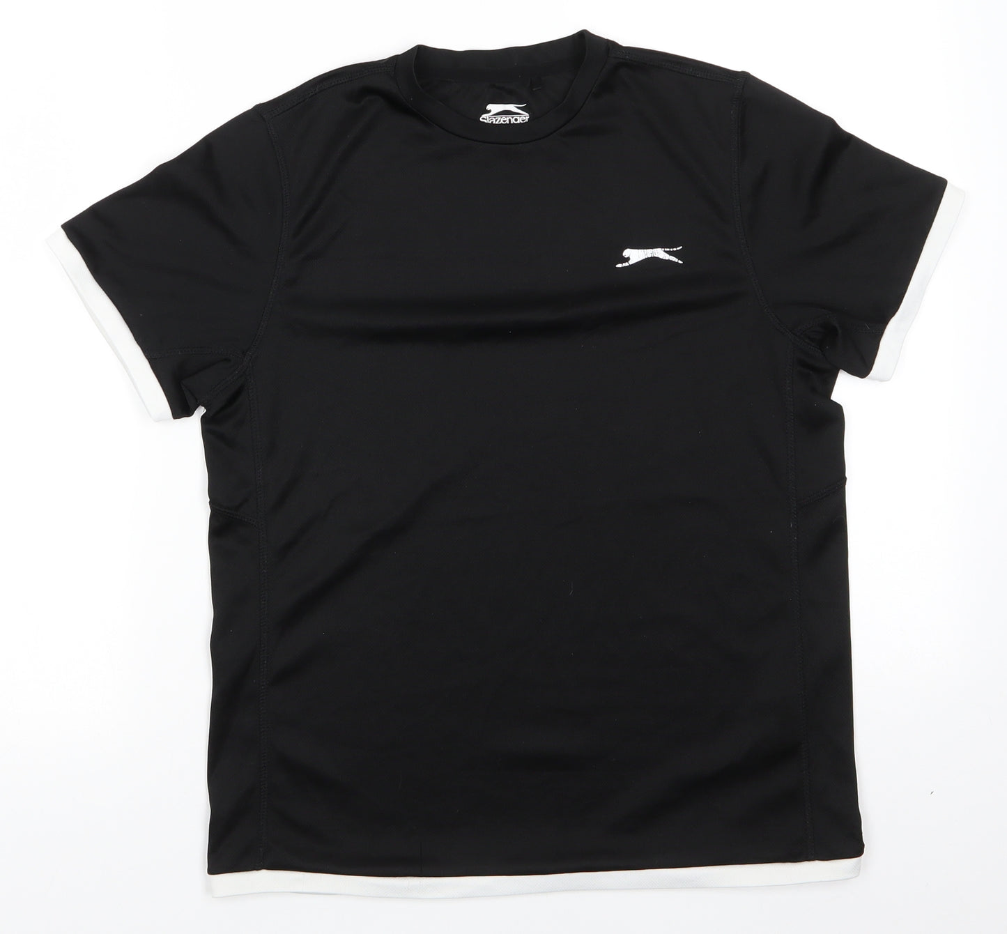 Slazenger Mens Black Animal Print Polyester Basic T-Shirt Size XS Round Neck Pullover - Slazenger CoolPass White trim arms & hemline