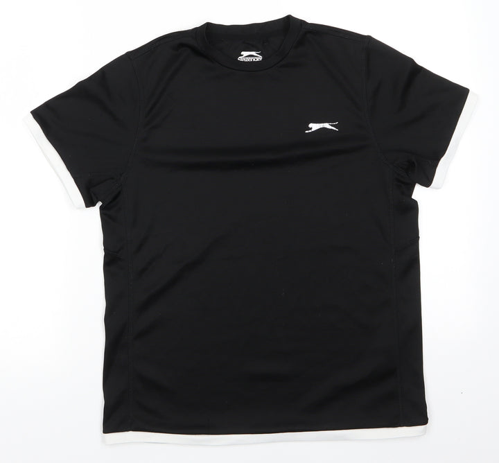 Slazenger Mens Black Animal Print Polyester Basic T-Shirt Size XS Round Neck Pullover - Slazenger CoolPass White trim arms & hemline