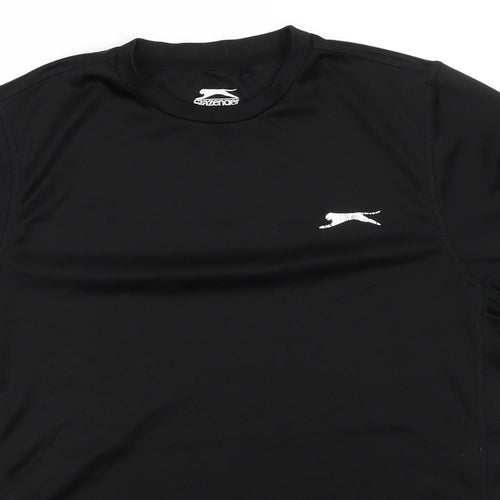 Slazenger Mens Black Animal Print Polyester Basic T-Shirt Size XS Round Neck Pullover - Slazenger CoolPass White trim arms & hemline