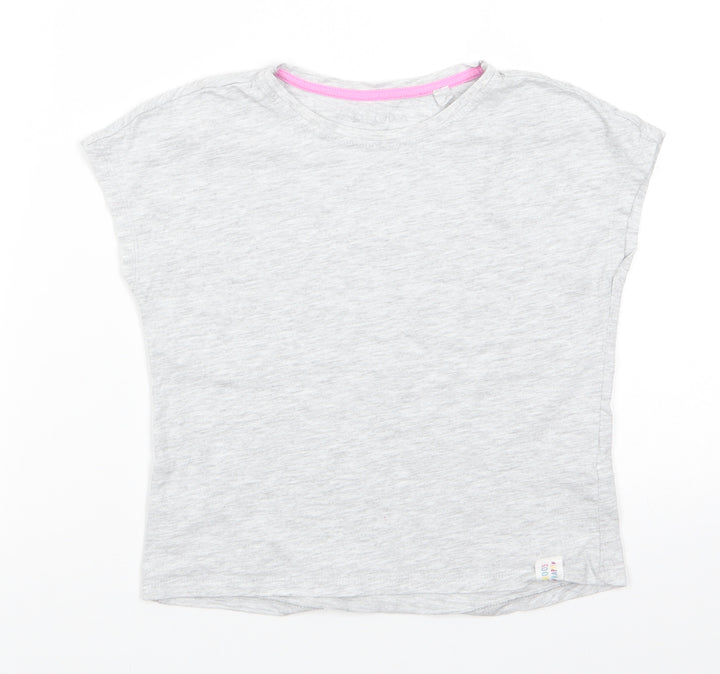 Lily & Dan Girls Grey Cotton Basic T-Shirt Size 9-10 Years Round Neck Pullover - Pale grey mix