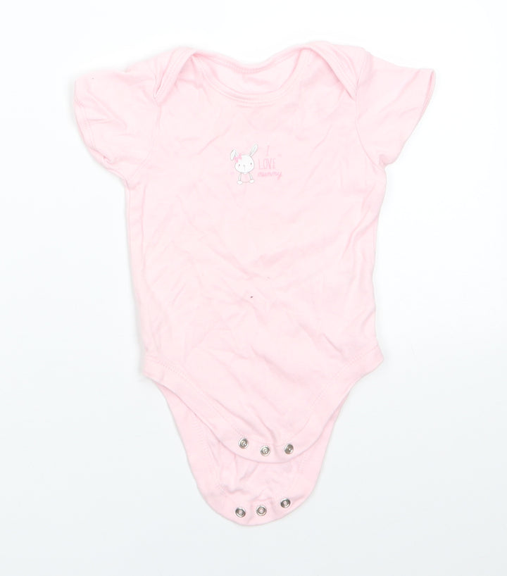 George Girls Pink Animal Print Cotton Romper One-Piece Size 9-12 Months Snap - Rabbit I Love Mummy Pale pink