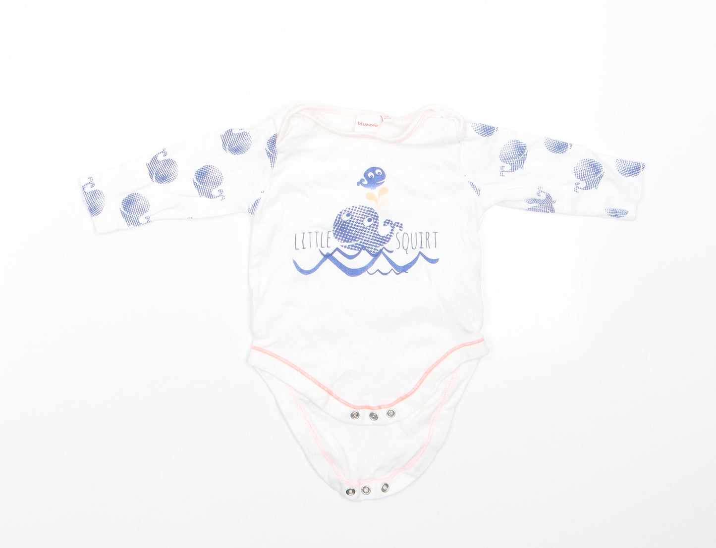 BlueZoo Baby White Animal Print Cotton Romper One-Piece Size 3-6 Months  Snap - Blue Whale Print Little Squirt