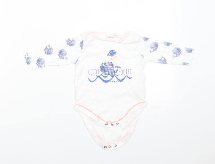BlueZoo Baby White Animal Print Cotton Romper One-Piece Size 3-6 Months Snap - Blue Whale Print Little Squirt